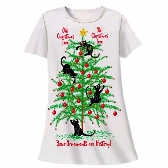 Oh Christmas Tree Cats Sleep Shirt White - Picture 3 of 7